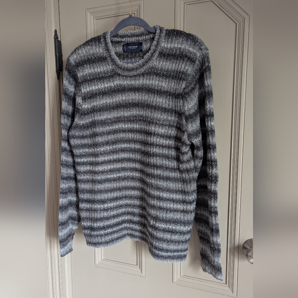 Lucky Brand Gray Crewneck Sweater with Stripes - Picture 2 of 4